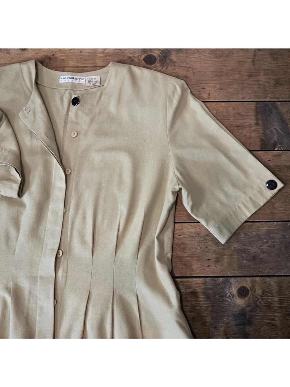 Vintage Tailored LIZ CLAIBORNE 100% Textured Silk Tan Dress 12